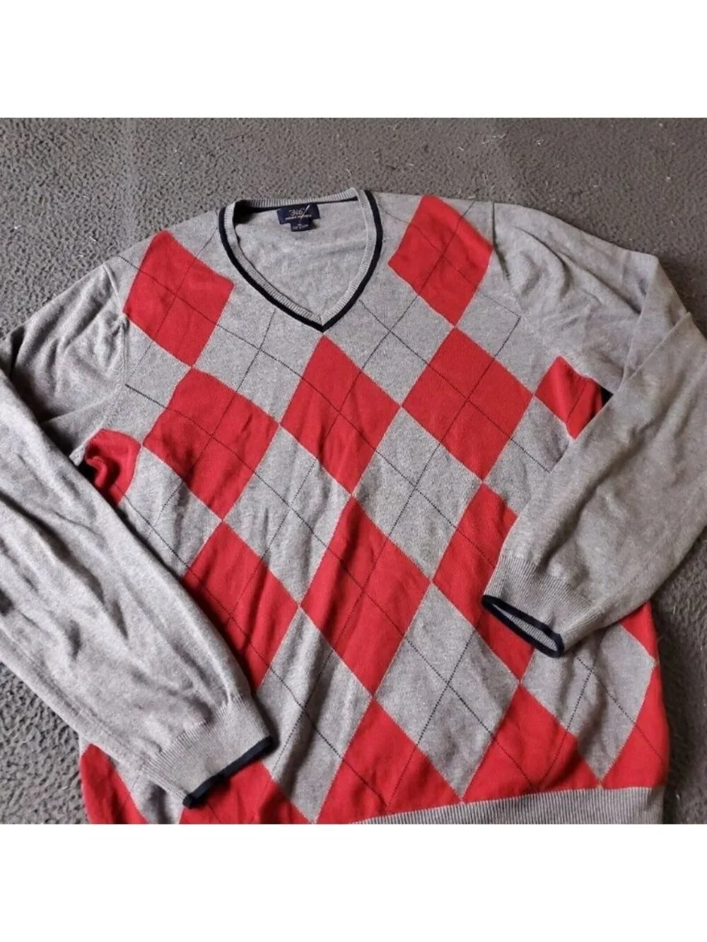 Brooks Brothers 346 Sweater Mens XL Argyle Plaid Gray V Neck Grandpa Cotton